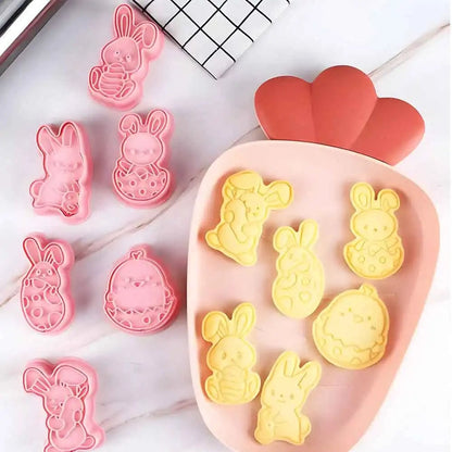 Easter Bunny Rabbit Egg Cookie Cutters Pressable Plastic Molds Set