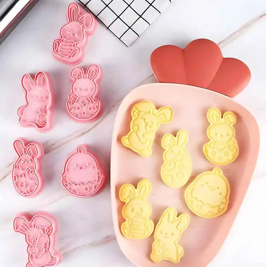 Easter Bunny Rabbit Egg Cookie Cutters Pressable Plastic Molds Set