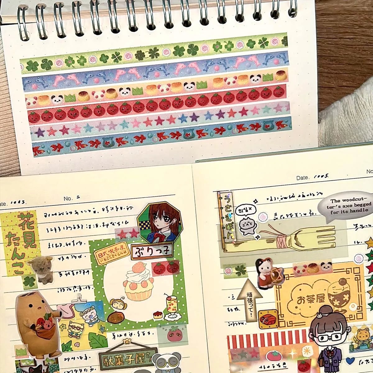 Kawaii Tomato Four-Leaf Clover Washi Tape Sand-Coated Shimmer Film
