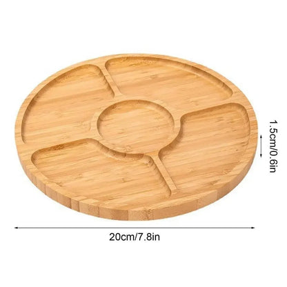 Bamboo Round Fruit Tray 5 Compartment Wooden Plate with Dividers
