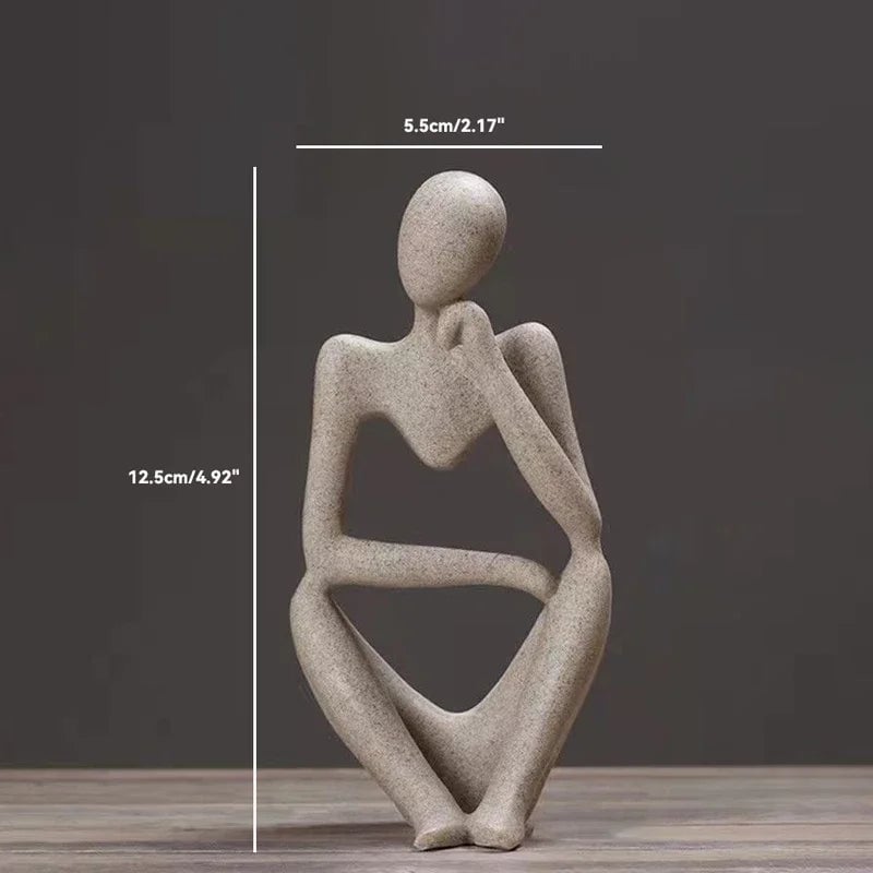 Sand Color Abstract Thinker Statue - Yoga Meditation Figurine Decor