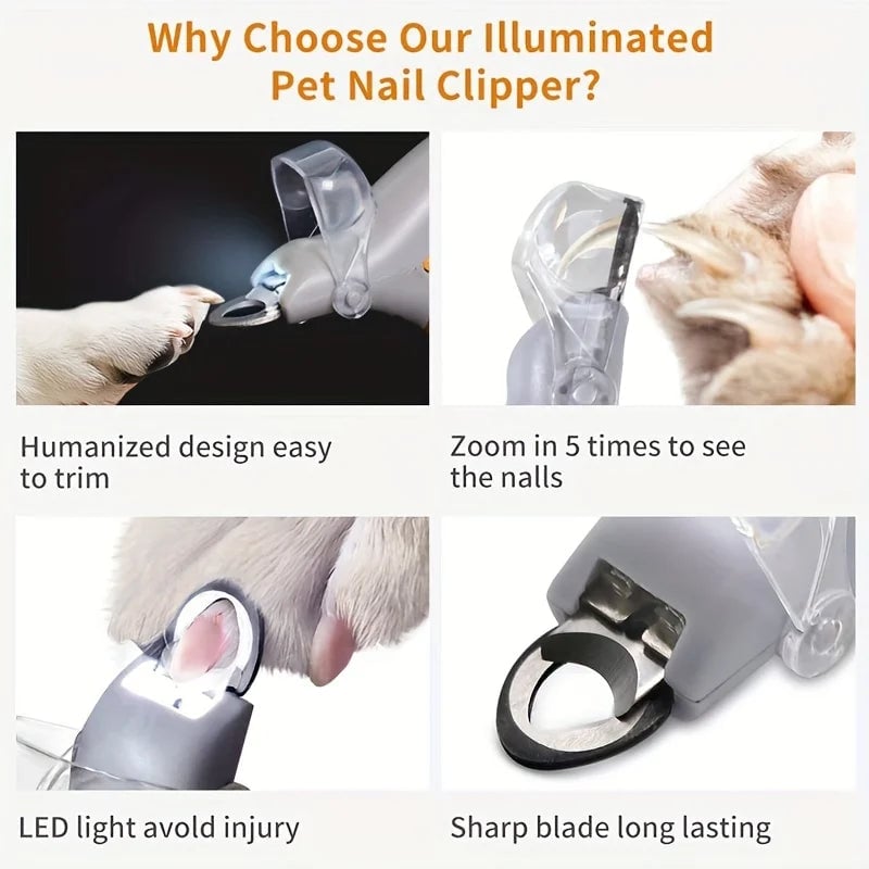 LED Pet Nail Clipper with Light - Safe Dog Cat Paw Grooming Tool