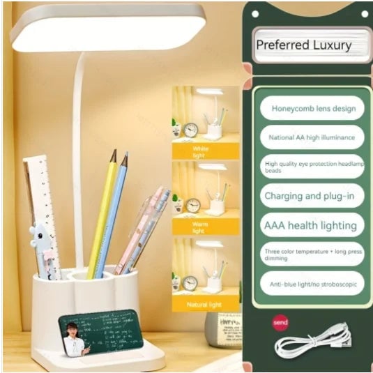 LED Touch Switch Folding Desk Lamp USB Dimmable White Bedside Study