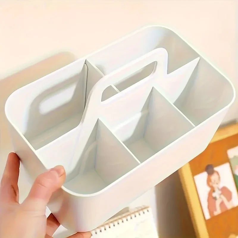 5-Compartment Plastic Storage Basket with Handle - Desk Organizer