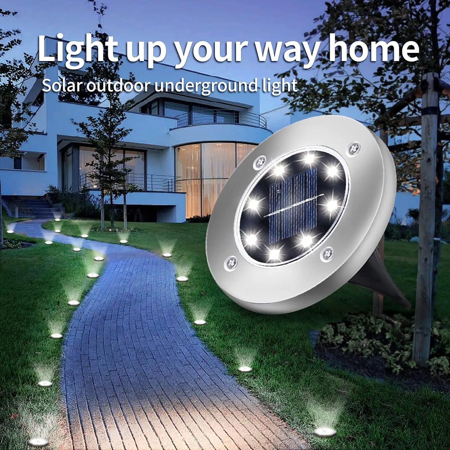 Solar LED Disk Ground Light - 8/20 LED Waterproof Buried Garden Deck