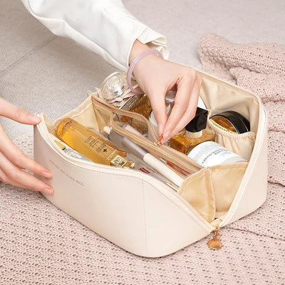 Large Capacity PU Leather Cosmetic Travel Organizer Bag - Portable