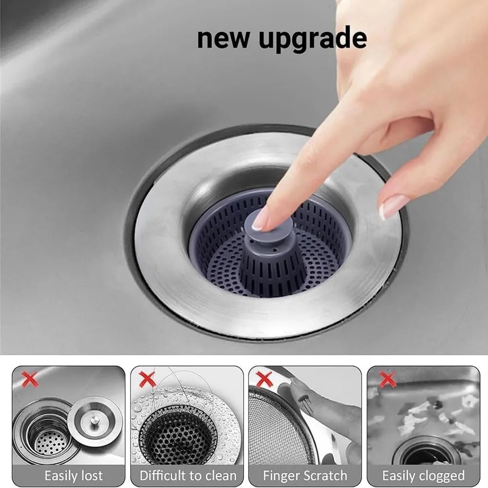3-in-1 Leak Proof Kitchen Sink Strainer Filter Drain Basket Plug
