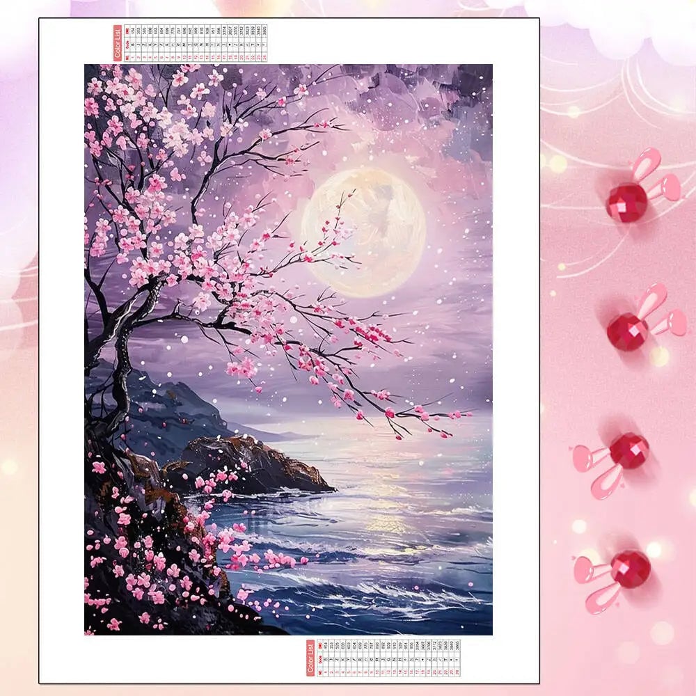 Full Round Diamond Painting Kit Tree Moon Landscape Mosaic Art