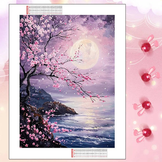Full Round Diamond Painting Kit Tree Moon Landscape Mosaic Art