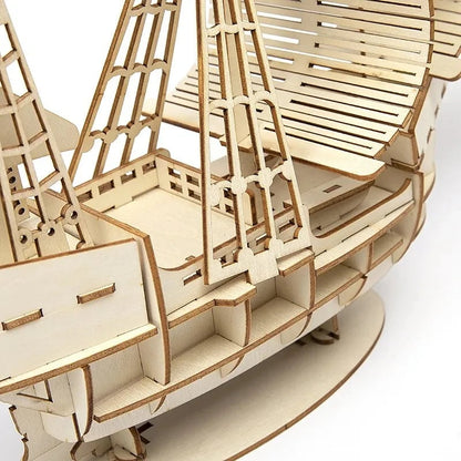 3D Wooden Sailboat Puzzle Model - DIY Assembly Craft Desktop Decor