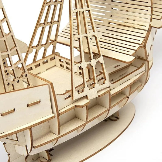 3D Wooden Sailboat Puzzle Model - DIY Assembly Craft Desktop Decor