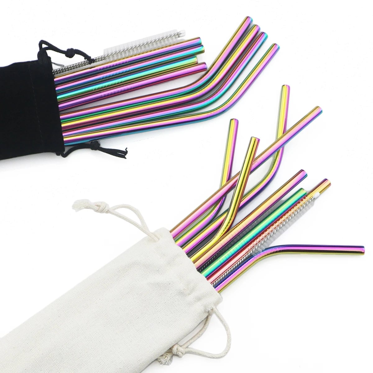 Stainless Steel Reusable Metal Drinking Straws Set with Cleaning Brush