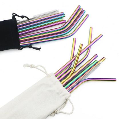 Stainless Steel Reusable Metal Drinking Straws Set with Cleaning Brush
