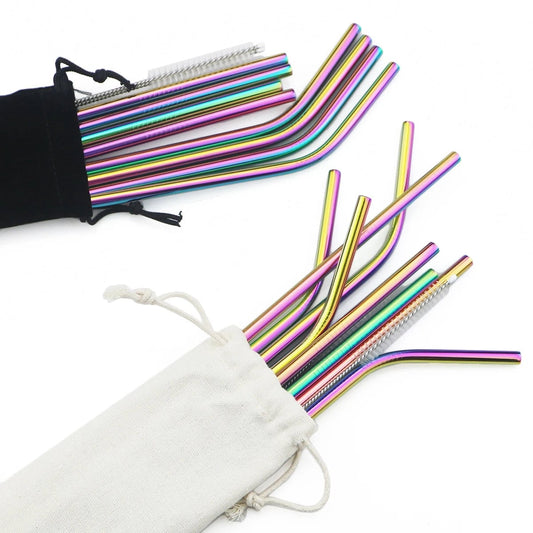 Stainless Steel Reusable Metal Drinking Straws Set with Cleaning Brush