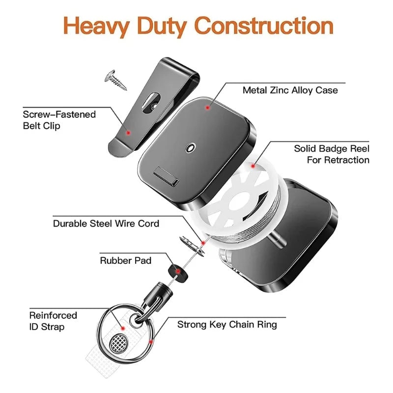 Retractable Badge Reel with Anti-Loss Buckle - Square Key Chain Clip