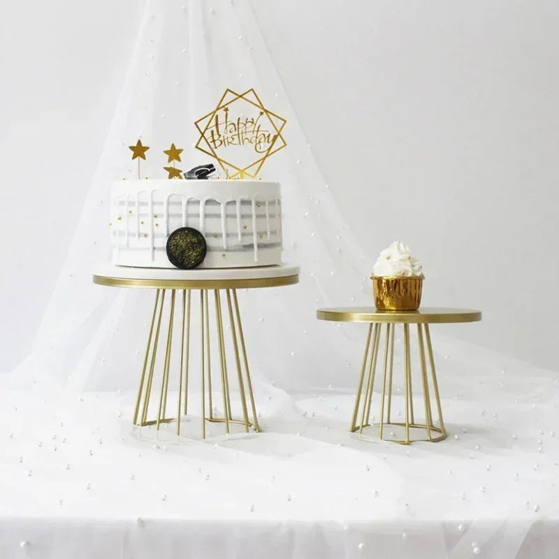 Gold Metal Cake Stand Set 20+25cm - Wedding Dessert Display Plates