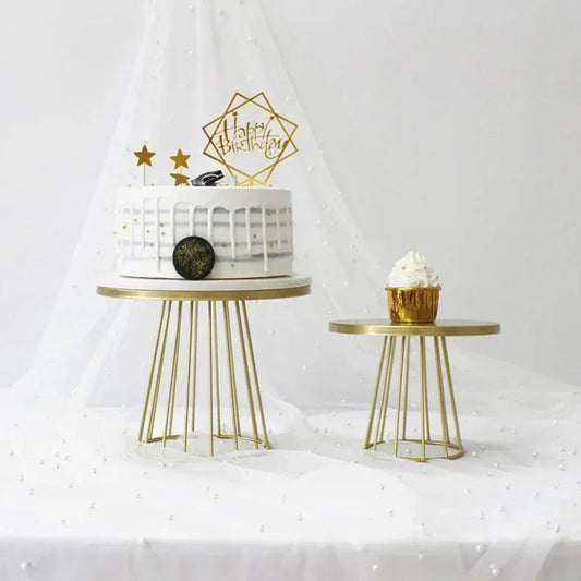 Gold Metal Cake Stand Set 20+25cm - Wedding Dessert Display Plates