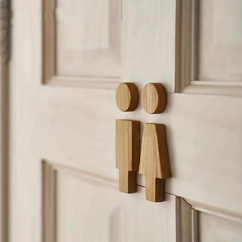 Wood Bathroom Door Signs Men Women Set Toilet Restroom Signage Home