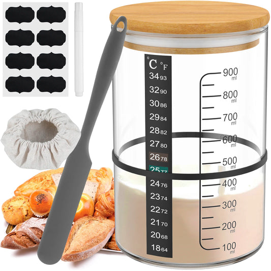 Glass Sourdough Starter Jar Kit - Fermentation Container with Lid