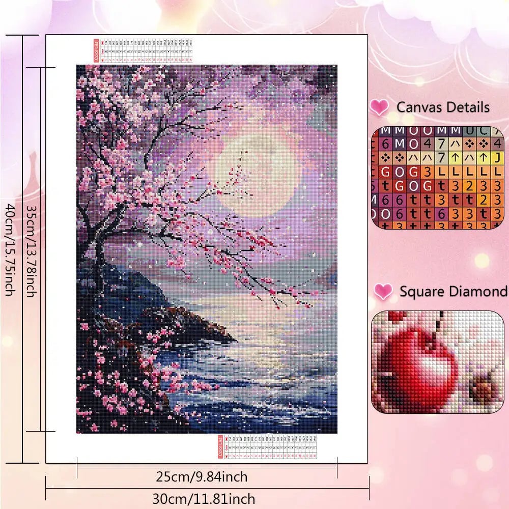 Full Round Diamond Painting Kit Tree Moon Landscape Mosaic Art