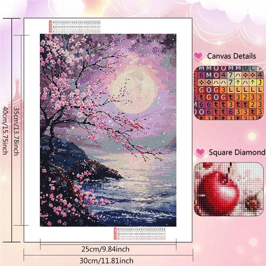 Full Round Diamond Painting Kit Tree Moon Landscape Mosaic Art