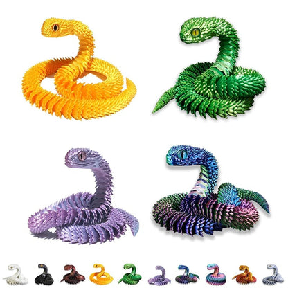 3D Printed Snake Figurine with Movable Joints & Random Colored Eyes