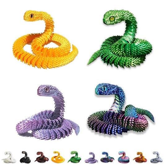 3D Printed Snake Figurine with Movable Joints & Random Colored Eyes
