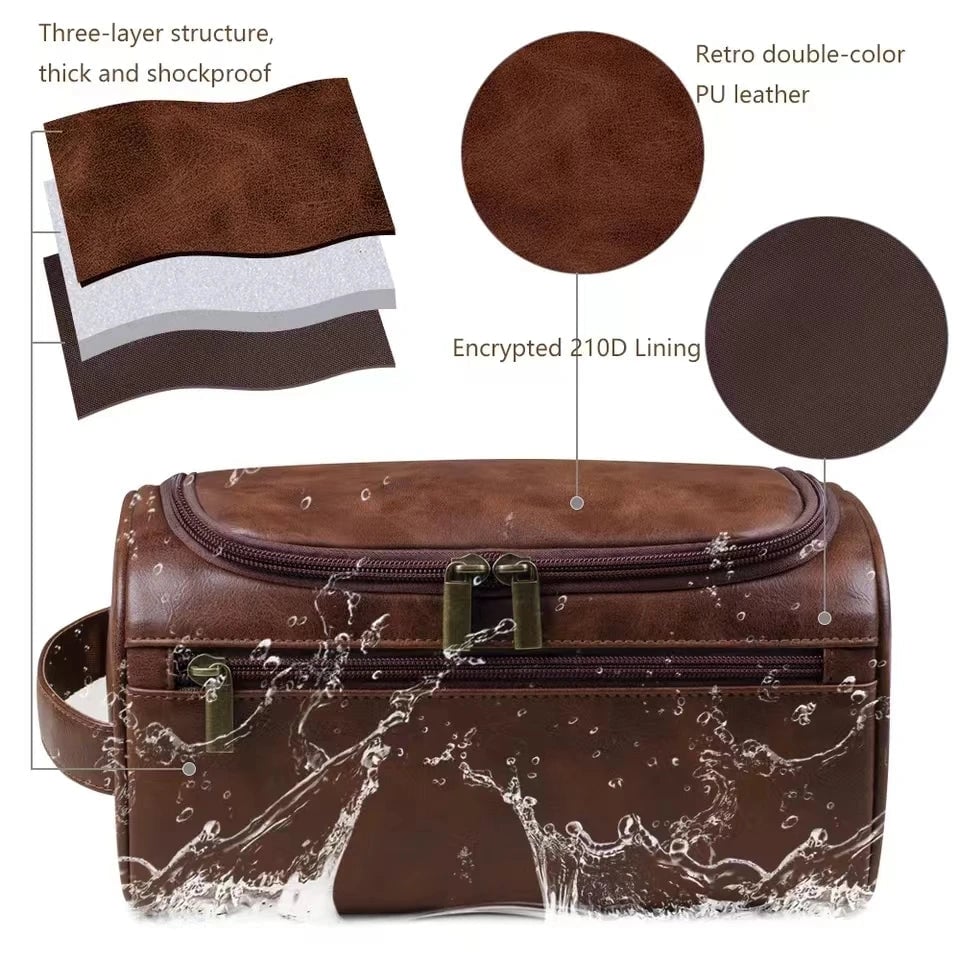 Large Hanging Leather Toiletry Bag - Travel Dopp Kit Men Women