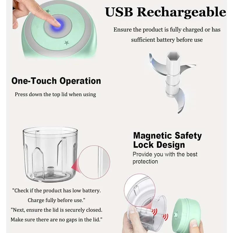 250ml USB Electric Garlic Mincer Chopper Food Processor Kitchen