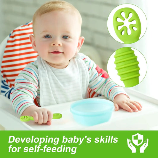 Silicone Baby Spoons 2Pc Set First Stage Self Feeding Training