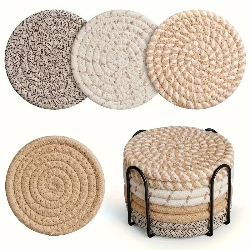 4pcs Absorbent Cotton Fabric Drink Coasters Non-Woven Minimalist