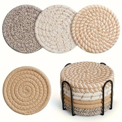 4pcs Absorbent Cotton Fabric Drink Coasters Non-Woven Minimalist
