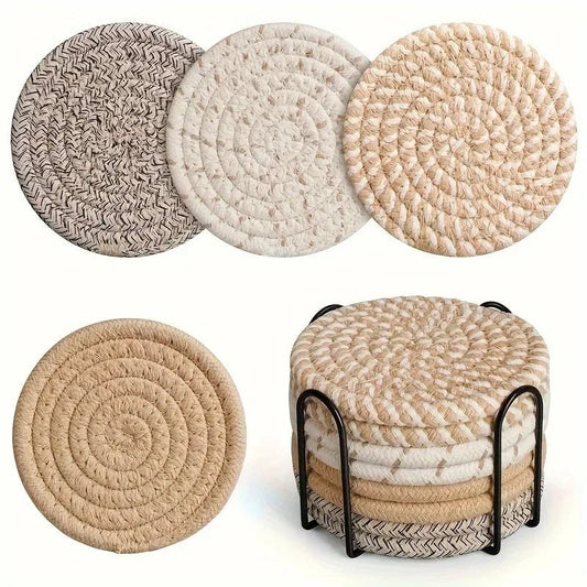4pcs Absorbent Cotton Fabric Drink Coasters Non-Woven Minimalist