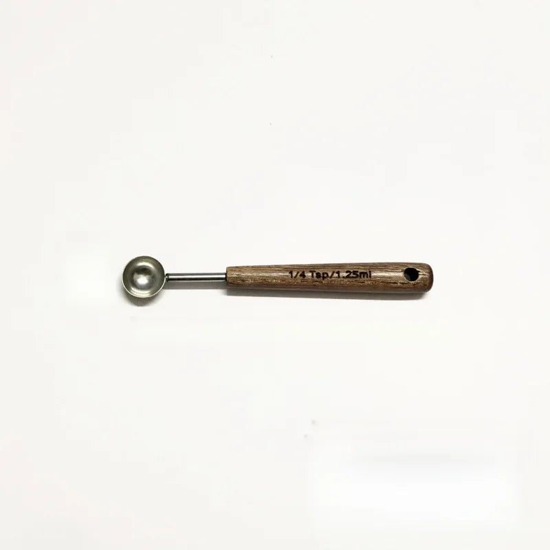 Oak Handle Stainless Steel Measuring Spoon - Coffee Bean Milk Powder