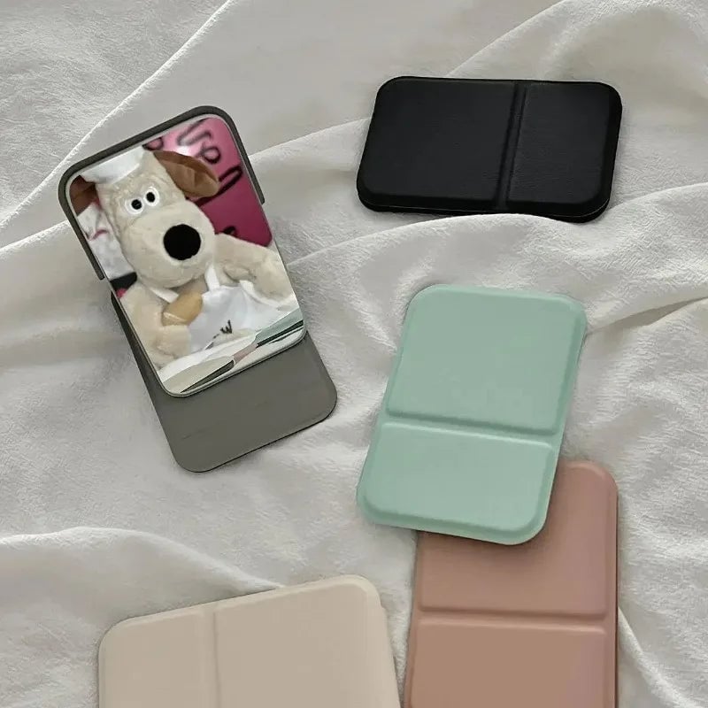 Foldable PU Leather Desktop Makeup Mirror - Portable Compact Design