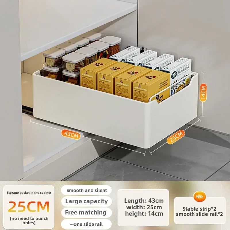 Pull Out Kitchen Storage Drawer with Slide Rails - Spice Organizer