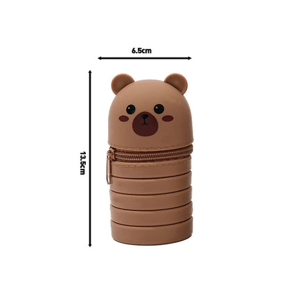 Foldable Silicone Cartoon Animal Pencil Case Desk Organizer Pouch