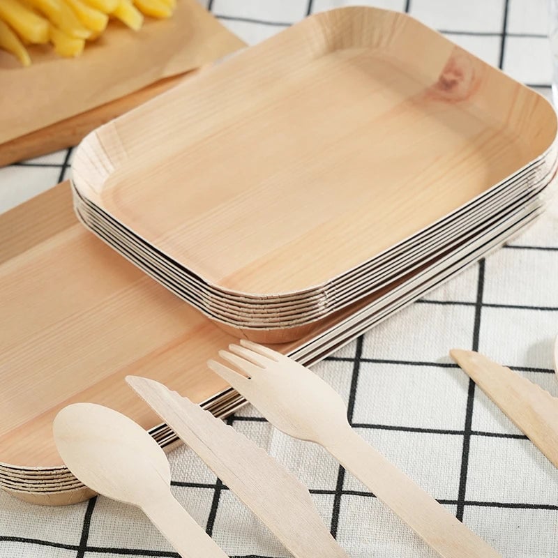 Rectangle Wood Paper Plates 10/20pcs Disposable Tableware Party Trays