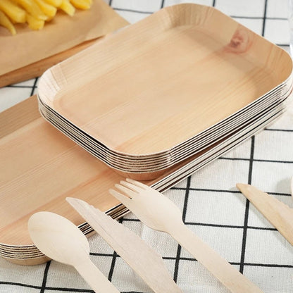 Rectangle Wood Paper Plates 10/20pcs Disposable Tableware Party Trays