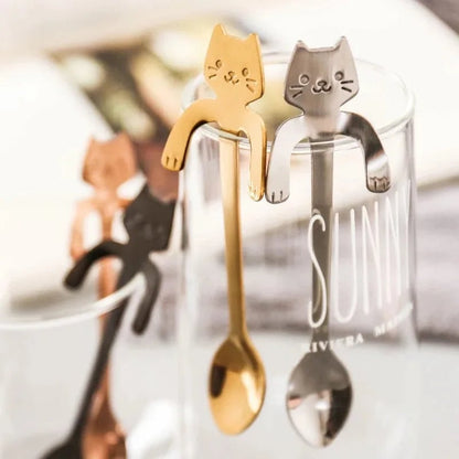 4pc Stainless Steel Mini Cat Kitten Coffee Tea Dessert Spoons Set