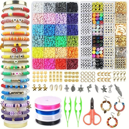 24 Rainbow Color Clay Beads Bracelet Making Kit Letter Beads DIY