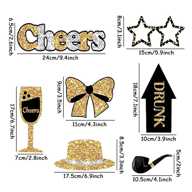 30pcs Black Gold Photo Booth Props Set Birthday Wedding Graduation