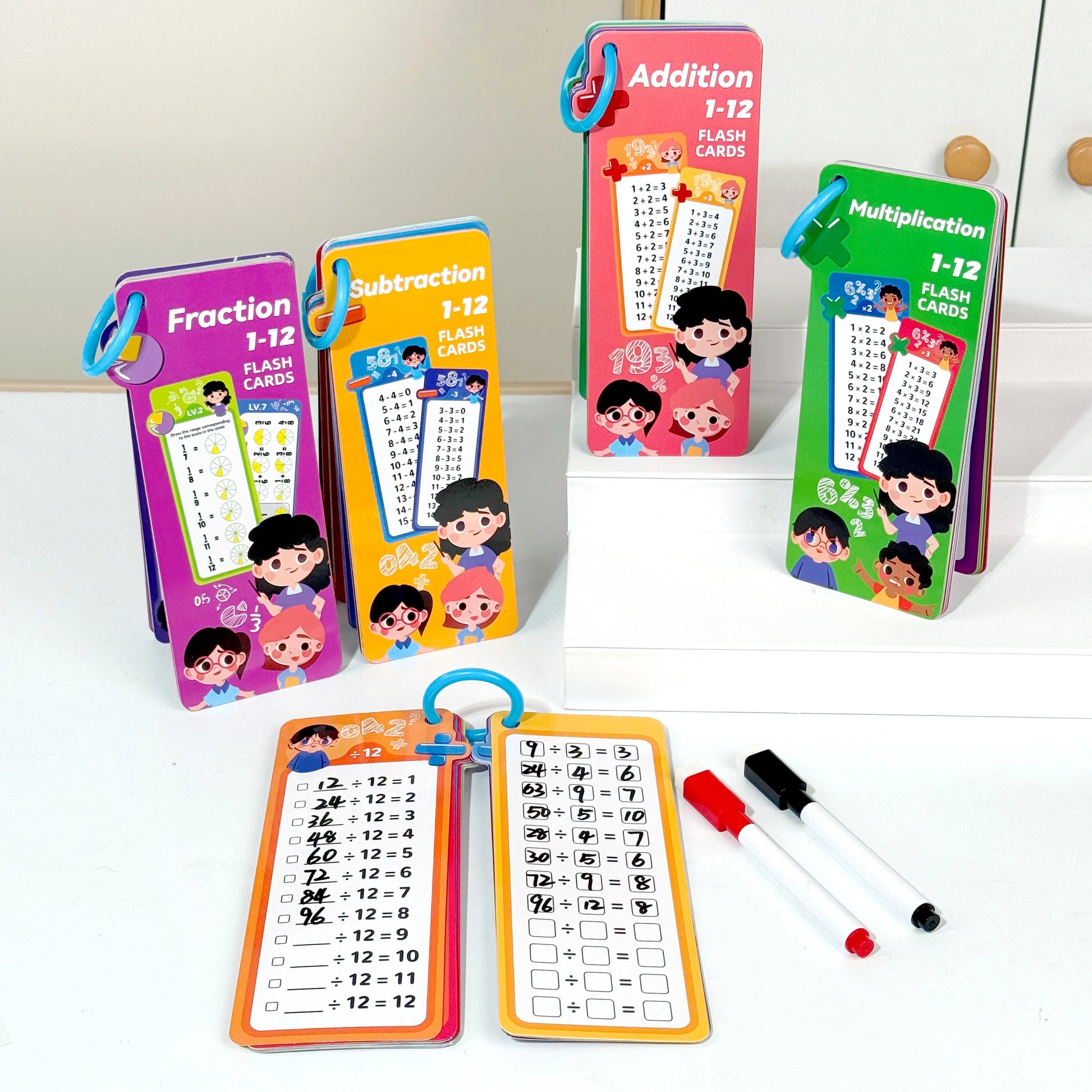Digital Math Flash Cards 15-Card Set with 2 Erasable Pens Learning Kit