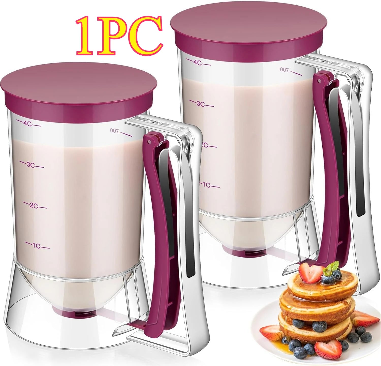 Handheld Batter Dispenser Measuring Cup with Funnel - Cake Mix Tool