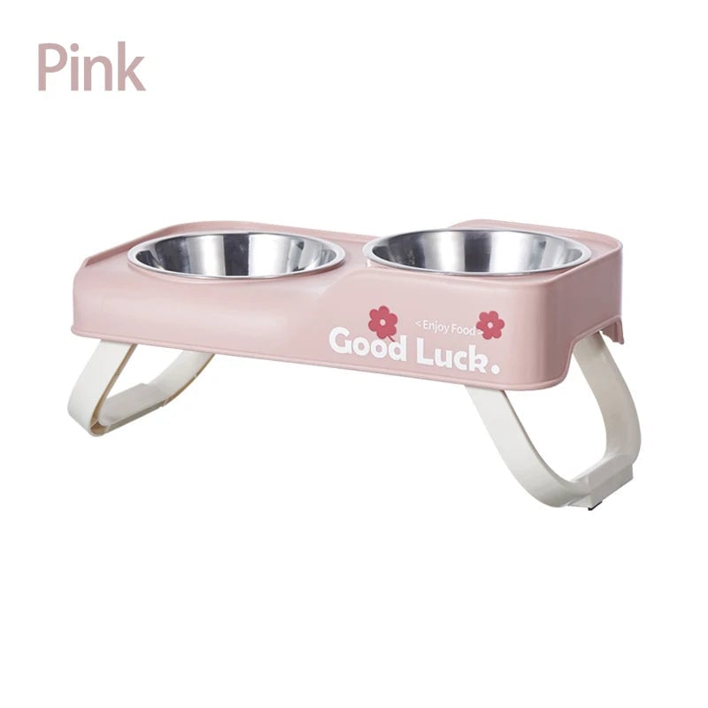 Stainless Steel Double Bowl Elevated Pet Feeder Non-Slip Foldable