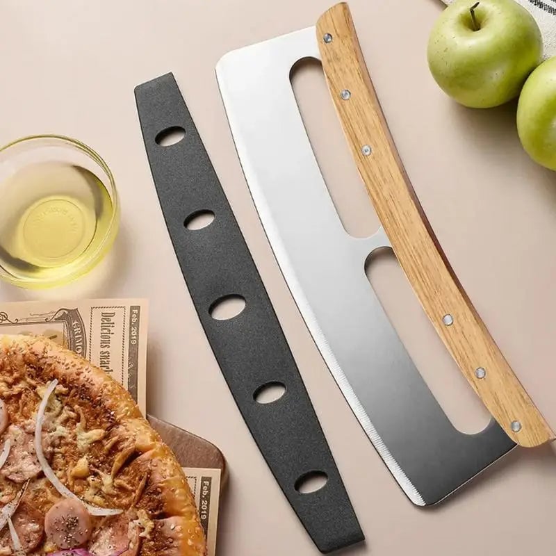 Stainless Steel Pizza Cutter with Wooden Handle - Sharp Wheel Slicer
