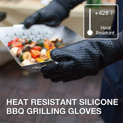 Heat Resistant Silicone Oven Mitts Anti-Scald BBQ Baking Gloves