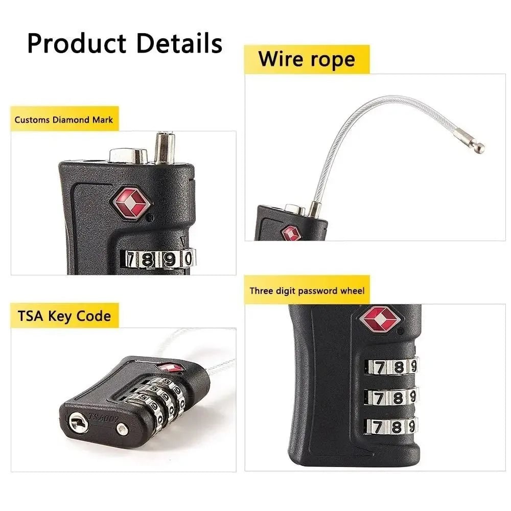 TSA 3-Digit Travel Lock - Zinc Alloy Luggage Security Lock
