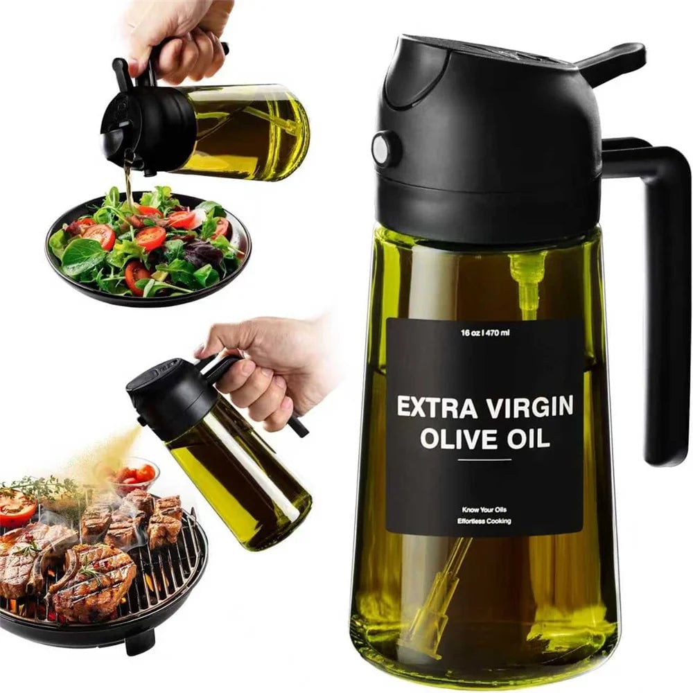 470ml Glass Oil Sprayer - 2-in-1 Olive Oil Dispenser & Spray Bottle