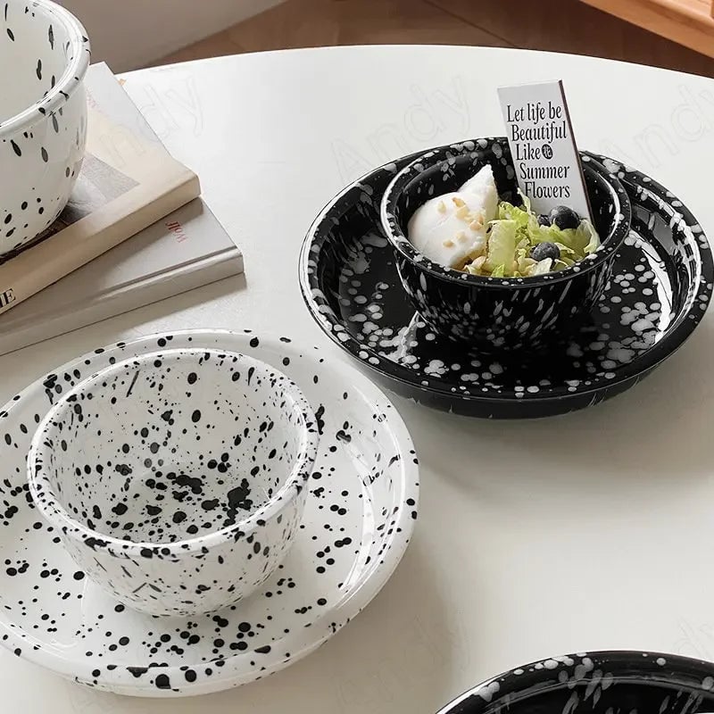 Ceramic Dessert Plates Set - Splashing Ink Design Breakfast Dishes